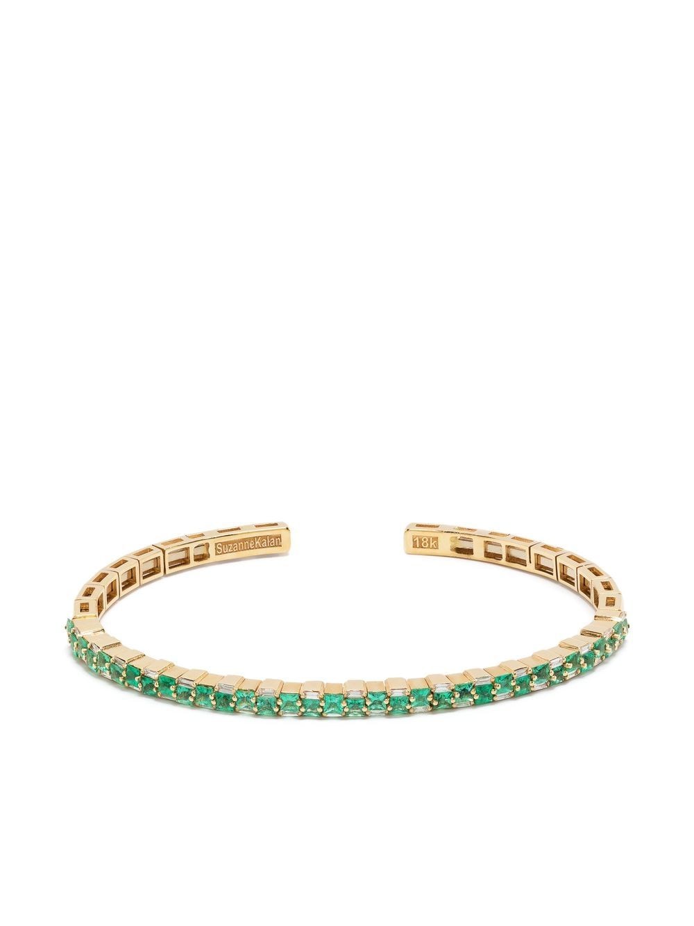 Suzanne Kalan 18kt Gold Horizontal Emerald And Diamond Bangle In Green