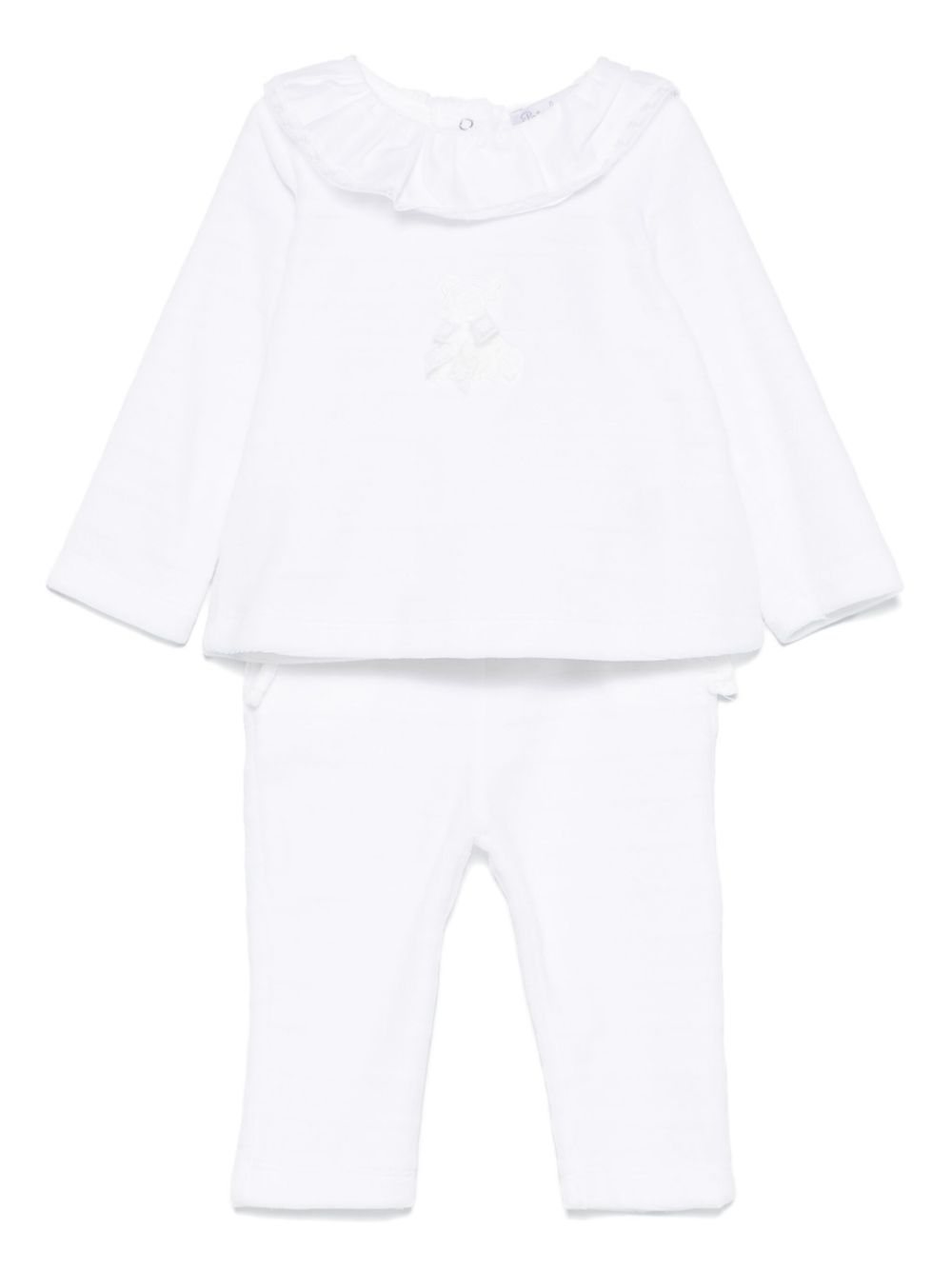 Patachou teddy bear-appliqué trouser set - White