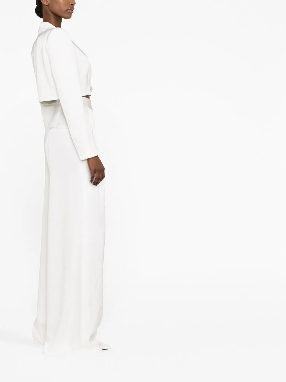 Alex Perry Parker Strong-shoulder Double-breasted Crop Blazer In Weiss