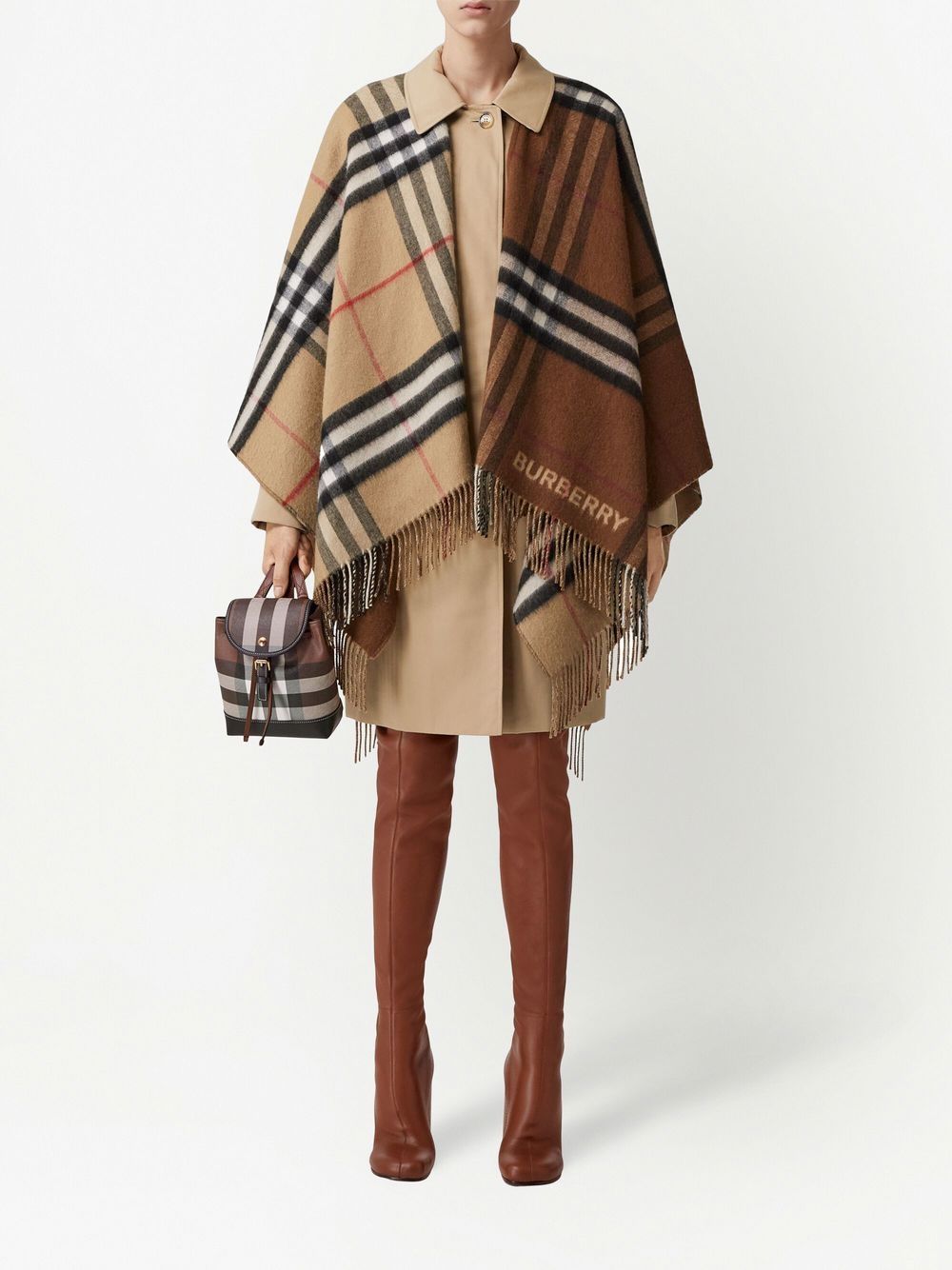 Image 2 of Burberry Contrast check fringed cape