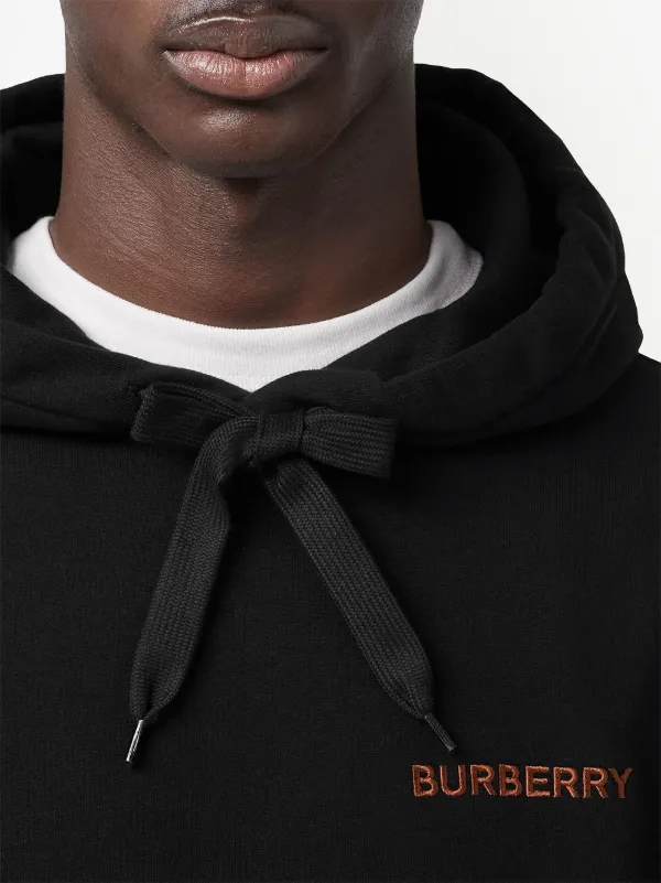 Burberry Logo Printed Drawstring Hoodie in Black for Men