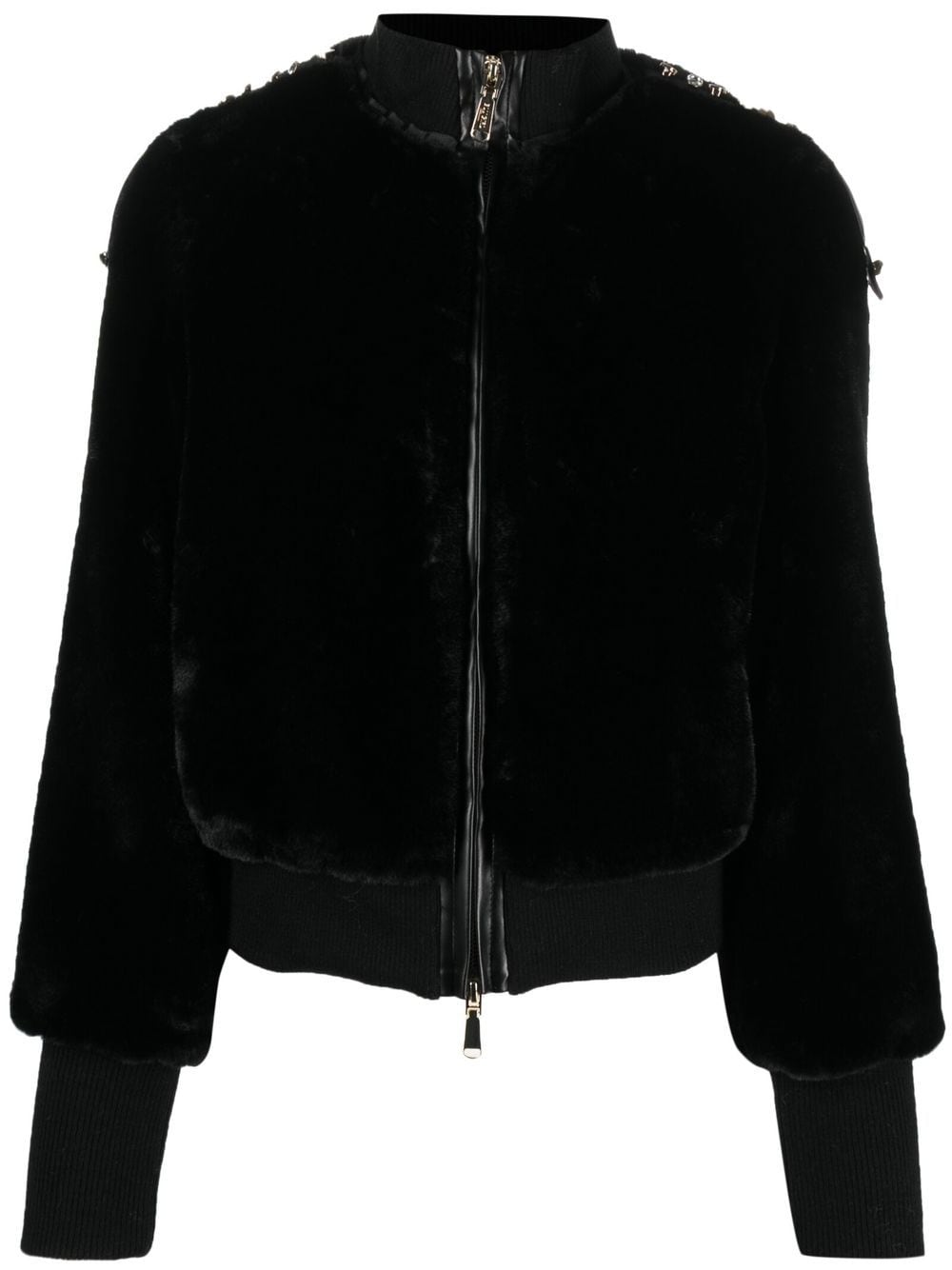 Blugirl Stud-detail Faux-fur Bomber Jacket In Black | ModeSens