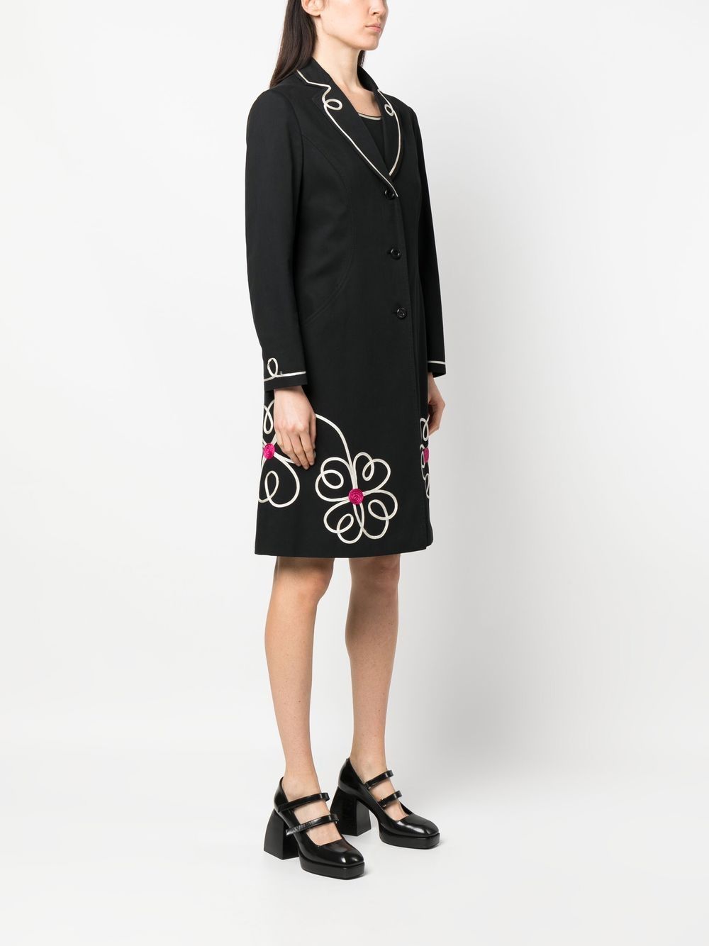 Pre-owned Moschino 2000s Floral-motif Dress And Coat Set In Black