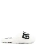 GCDS logo-print faux-fur slippers - White