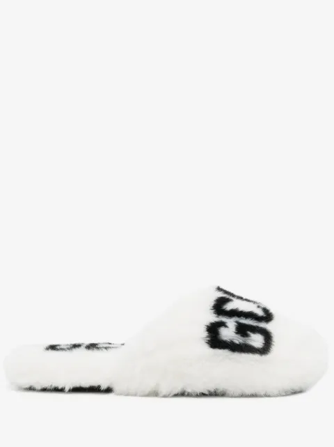 GCDS logo-print faux-fur slippers