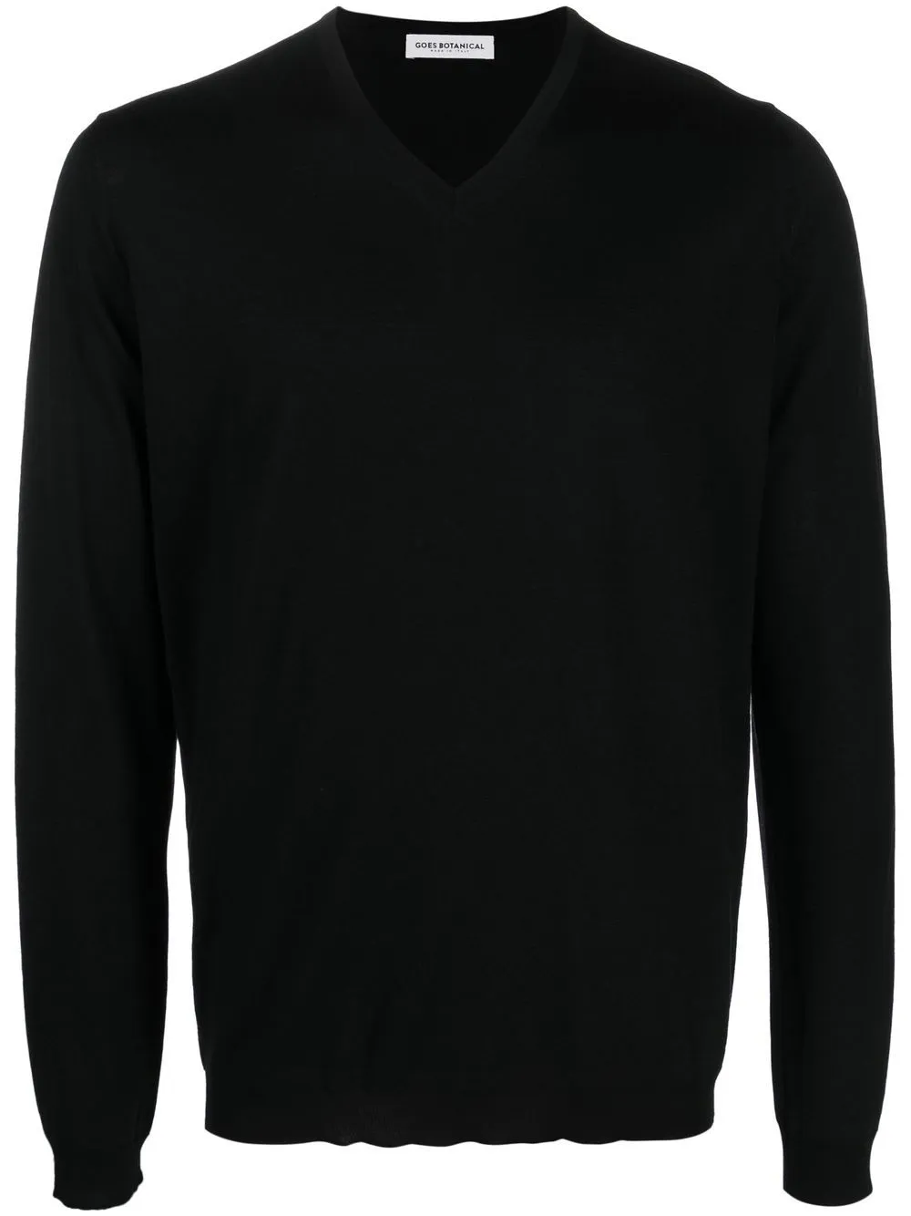 Shop Goes Botanical Merino-wool V-neck Jumper In Black