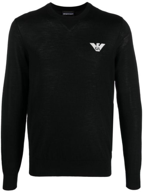 Emporio Armani Eagle-jacquard virgin-wool jumper Men