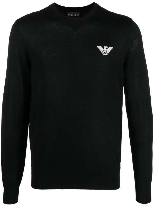 Emporio Armani Eagle jacquard virgin wool Jumper Farfetch