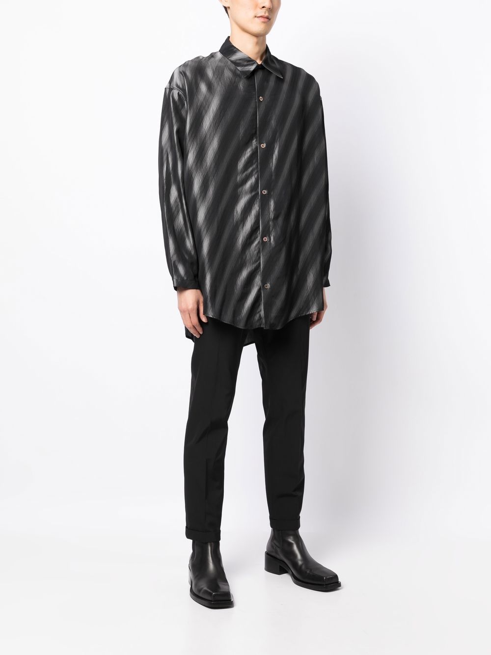 Shop Sulvam Over Chin Striped Shirt In Black