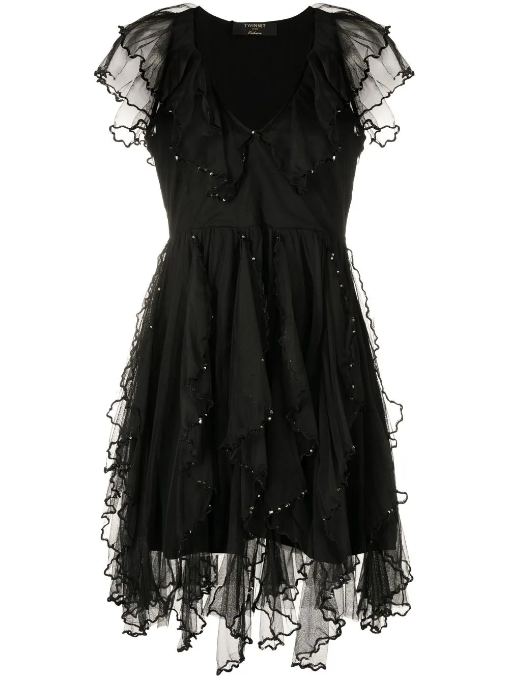 

TWINSET vestido corto de tul con volantes - Negro