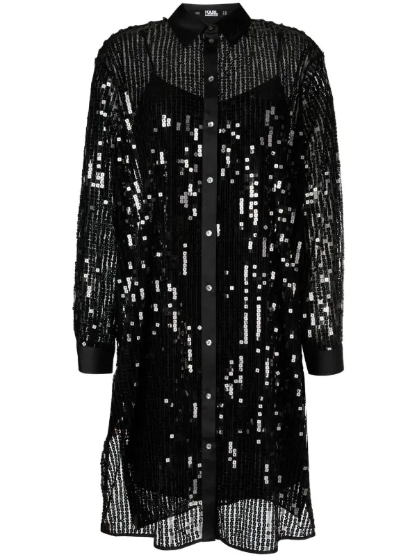 Karl Lagerfeld sequin embellished Shirt Dress Black FARFETCH AE