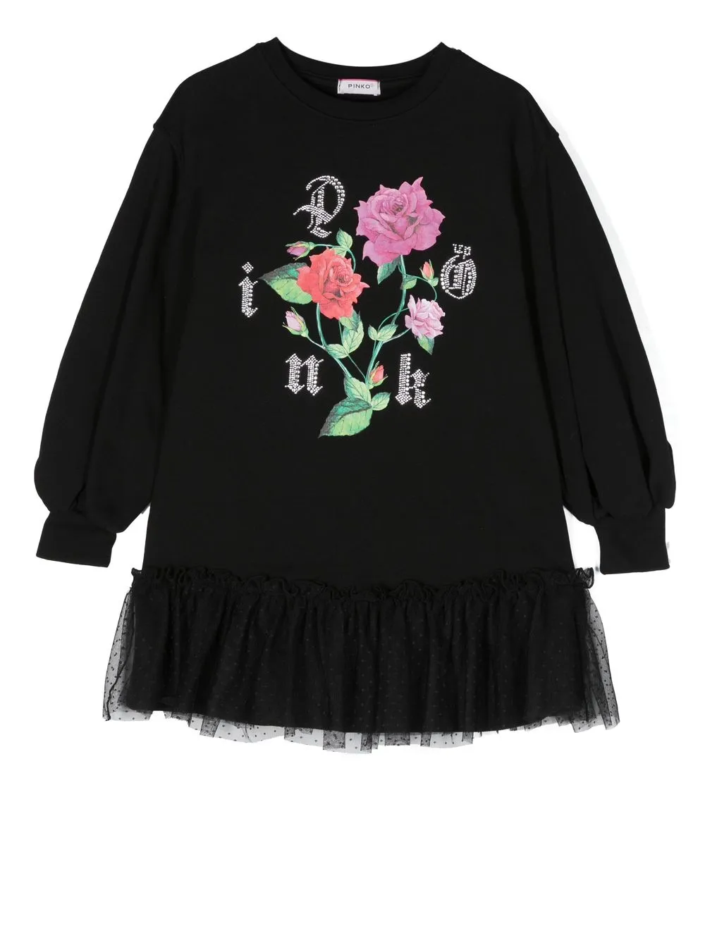 Pinko Kids' 花卉印花连衣裙 In Black