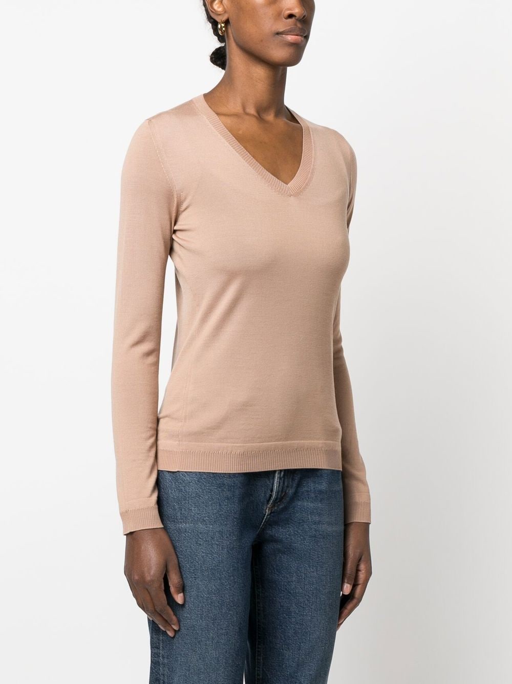 Shop Goes Botanical V-neck Knitted Sweater In Brown