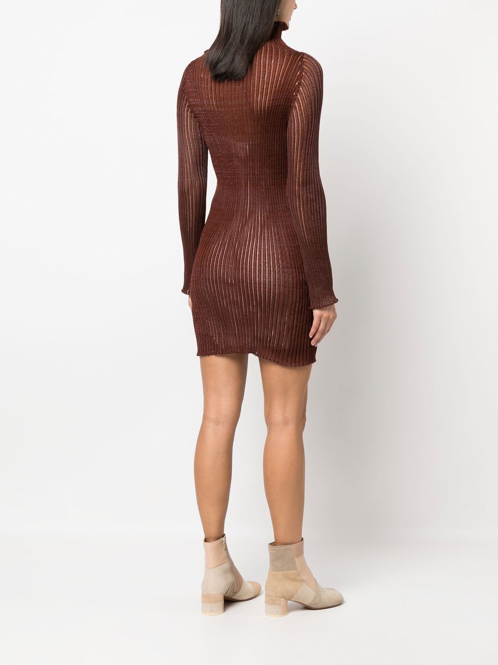Shop A. Roege Hove Ribbed-knit Mini Dress In Brown