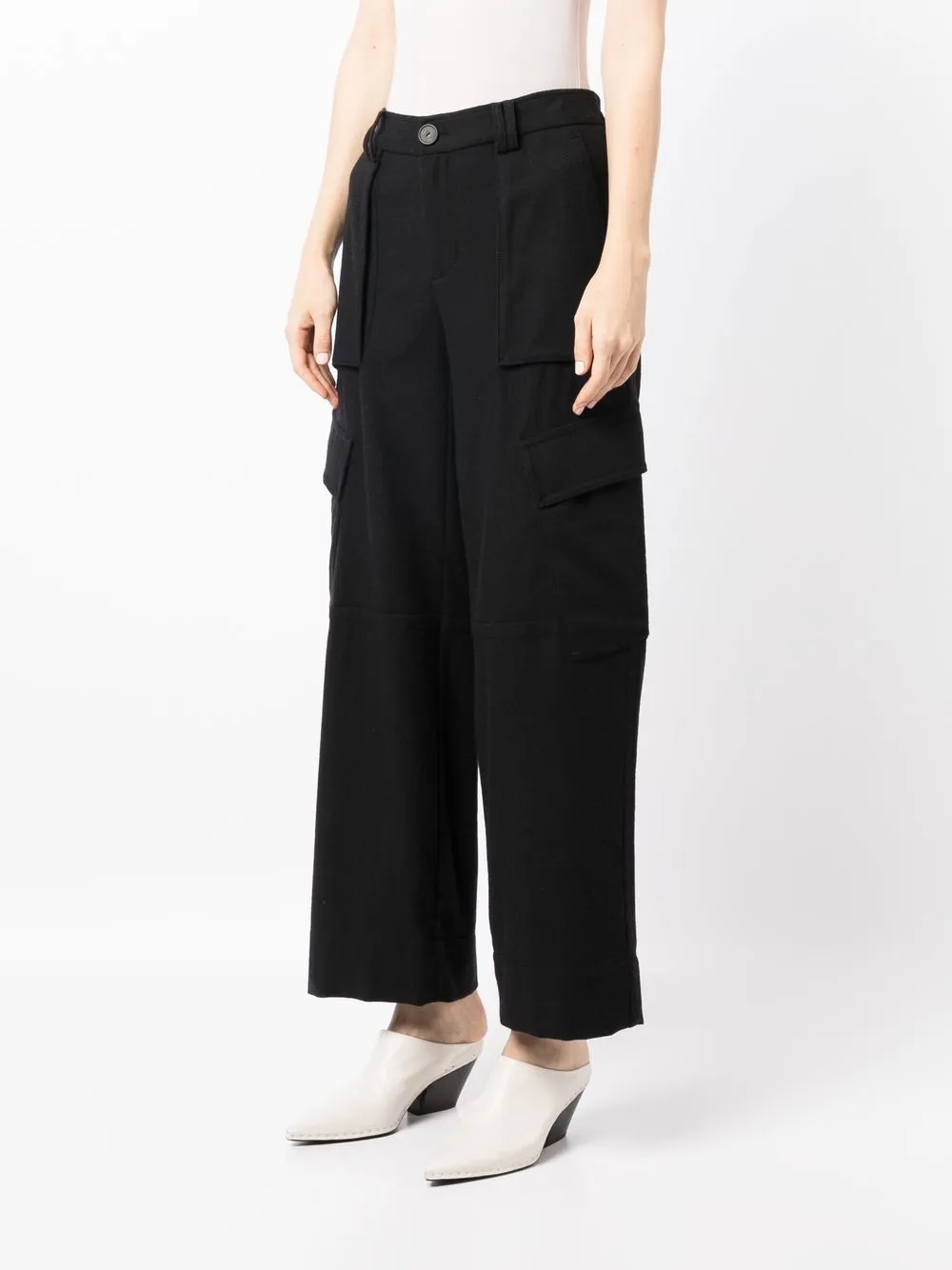 Vince Flannel Wide Leg Raver Wool-blend Pant In Black