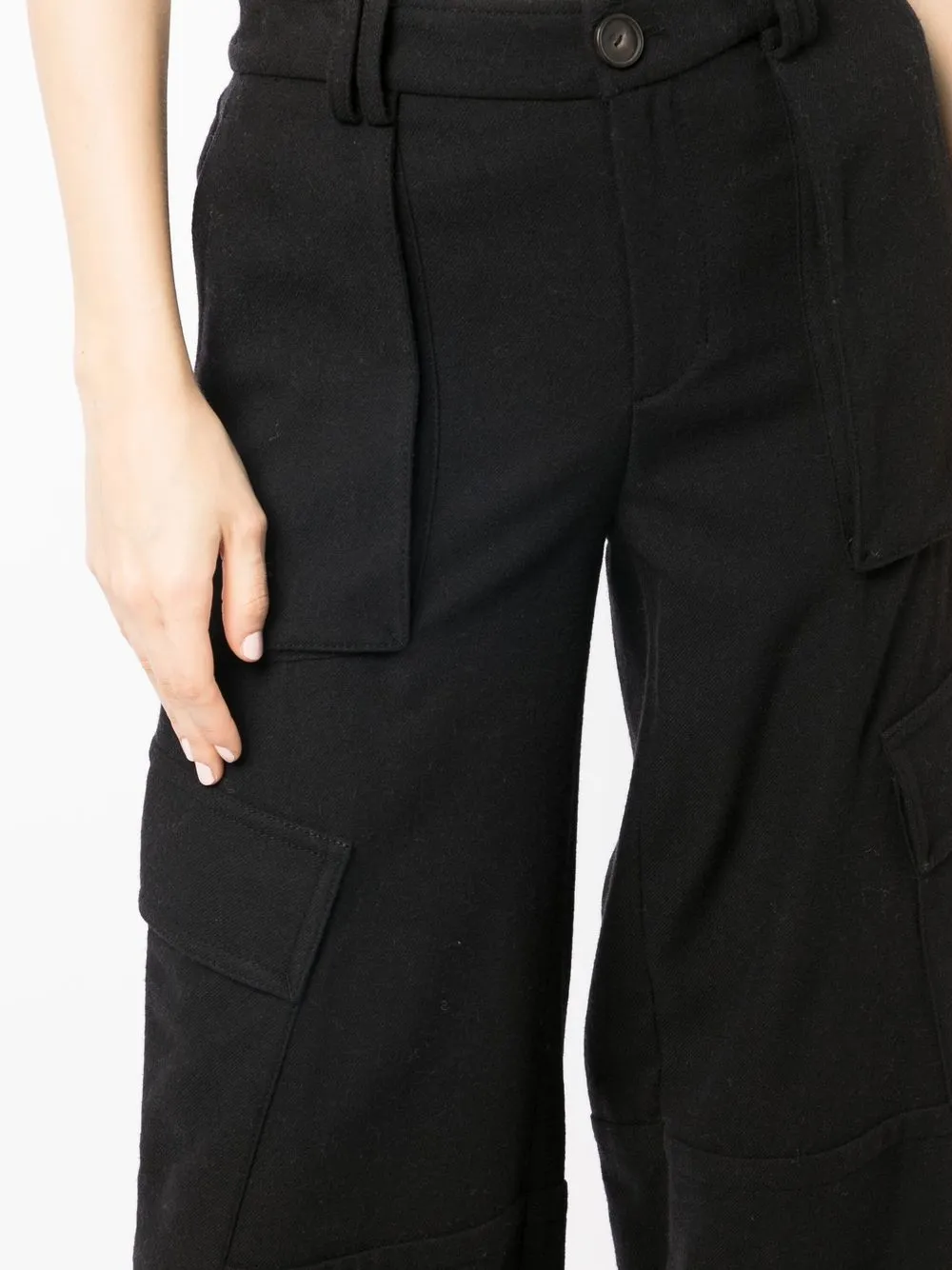 Vince Flannel Wide Leg Raver Wool-blend Pant In Black