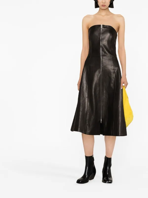 khaite leather dress Khaite Hilda Dress in Black Leather - Black Designer Dress