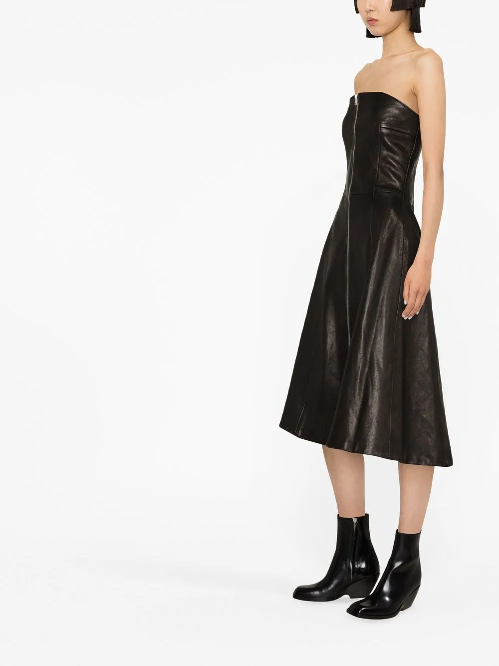 KHAITE Valerie Lambskin Dress in Black, view 4