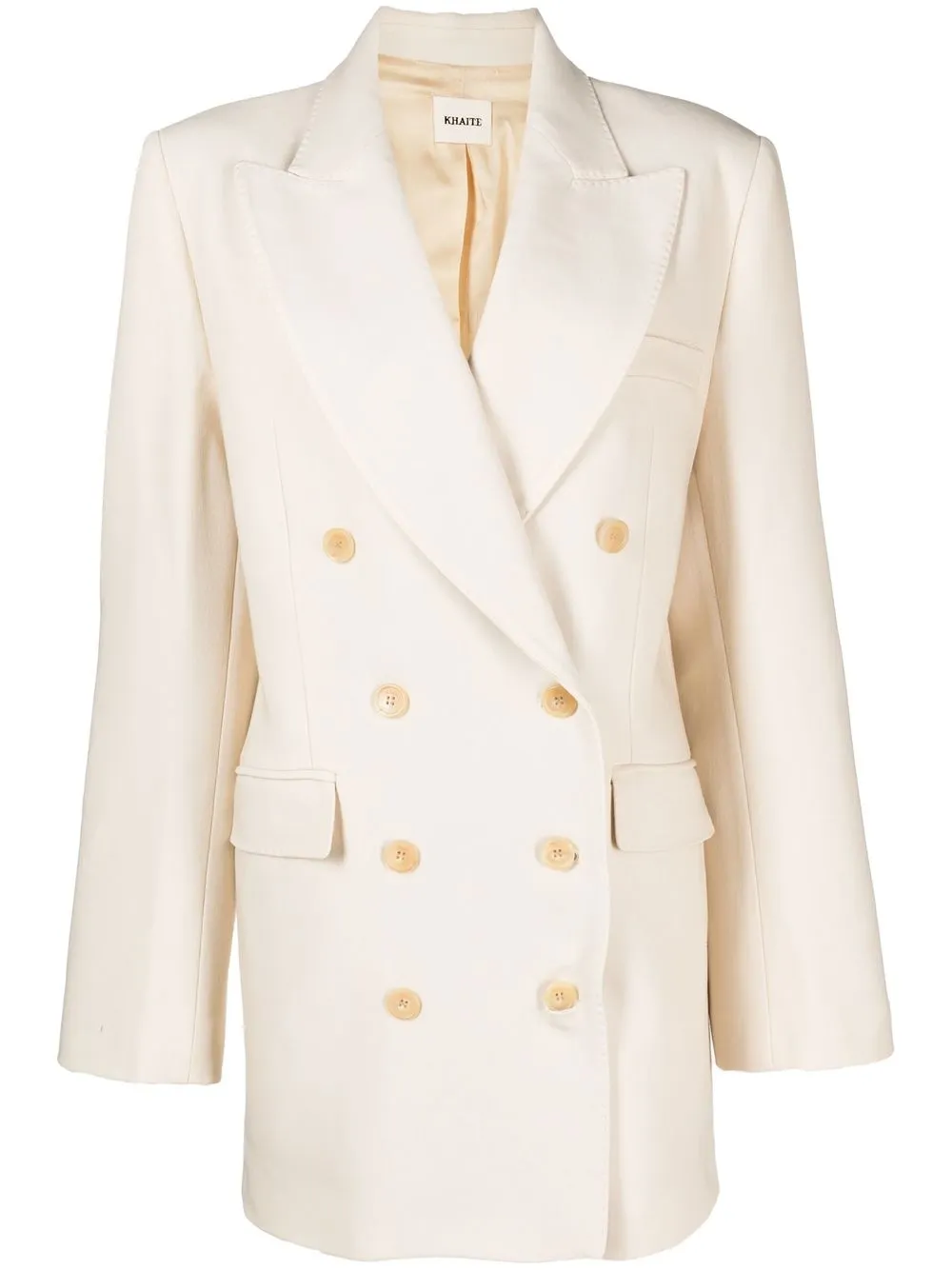 Khaite Nathan Double-breasted Blazer Jacket With Padded Shoulders In Neutrals