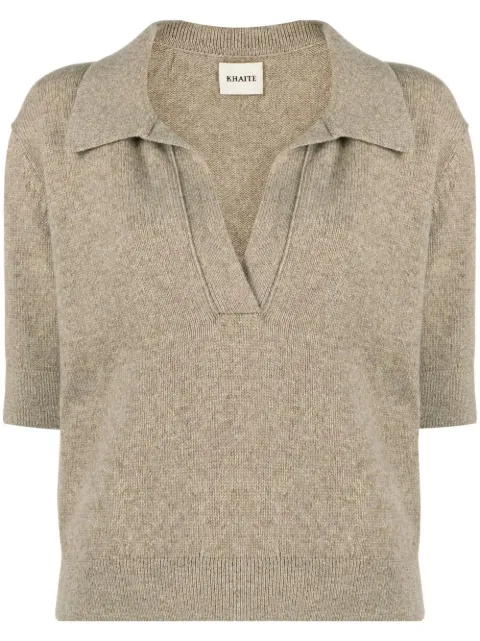 KHAITE The Shrunken Jo knitted polo top