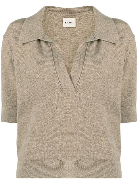KHAITE The Shrunken Jo knitted polo top