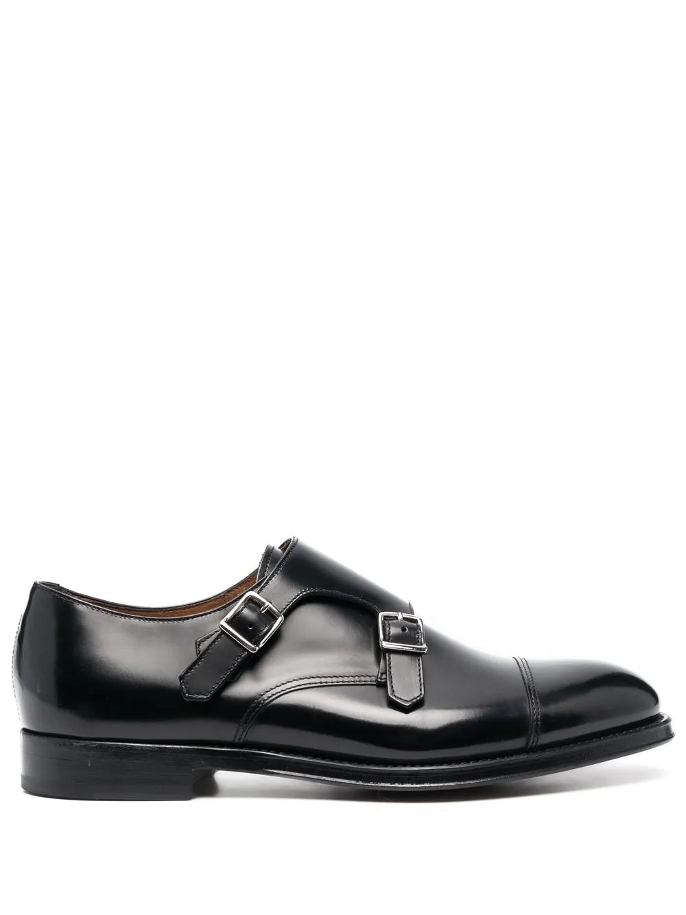 

Doucal's almond-toe leather monk shoes - Black