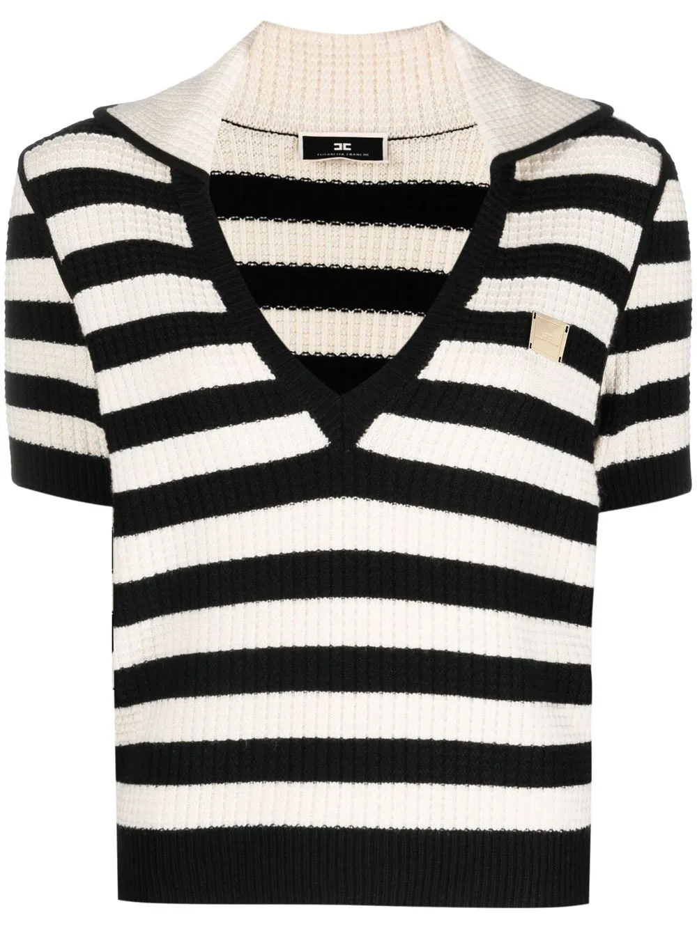 

Elisabetta Franchi striped short-sleeve polo top - Neutrals