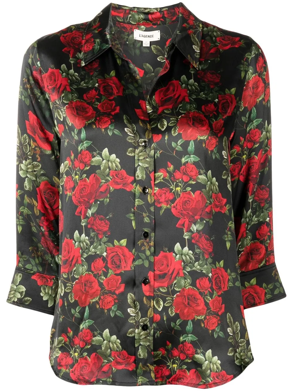 

L'Agence silk rose-print blouse - Black