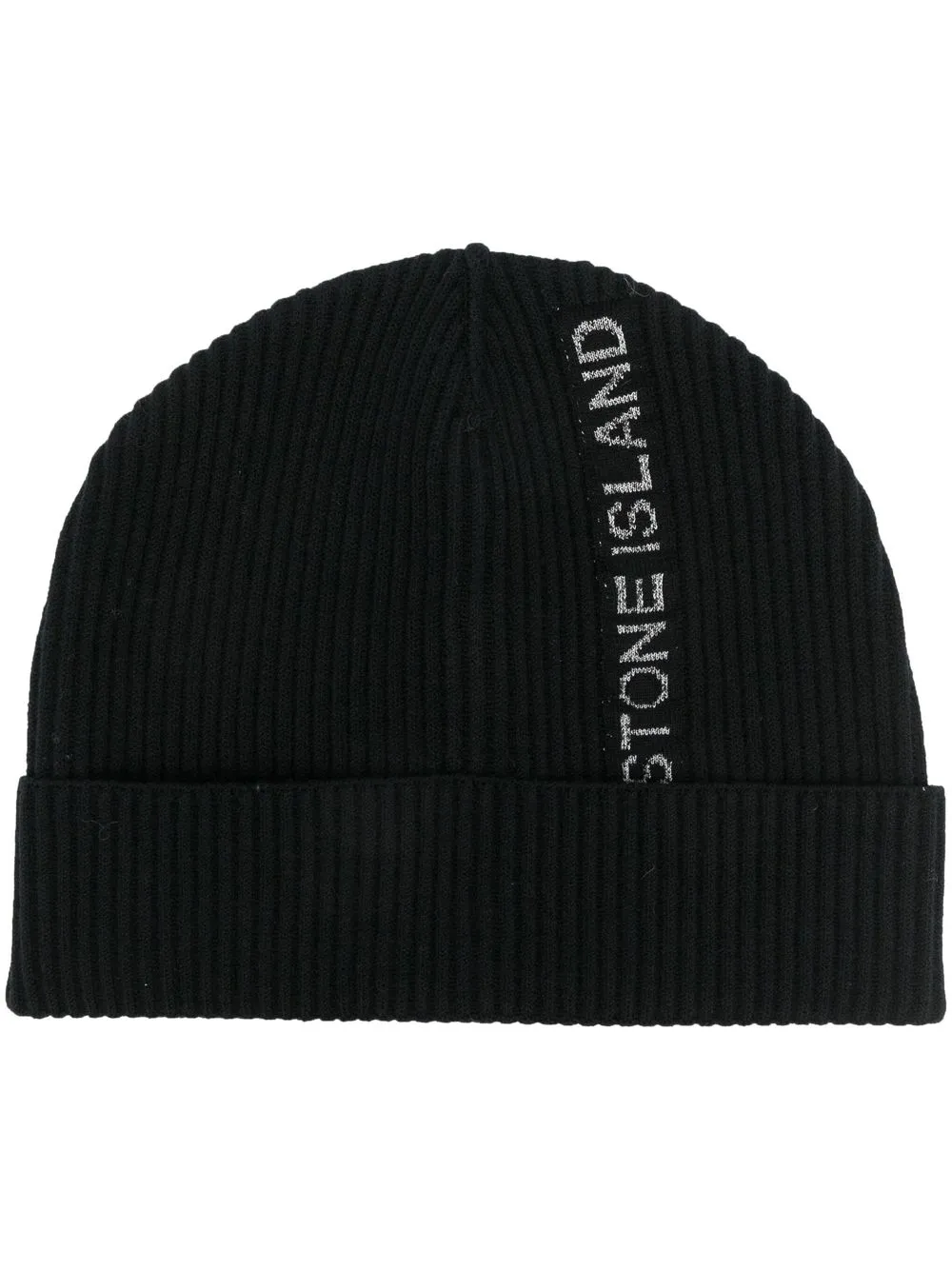 

Stone Island logo-print ribbed beanie - Black