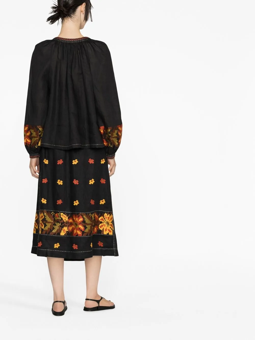 Vita Kin Tasya Embellished Embroidered Linen Blouse In Black