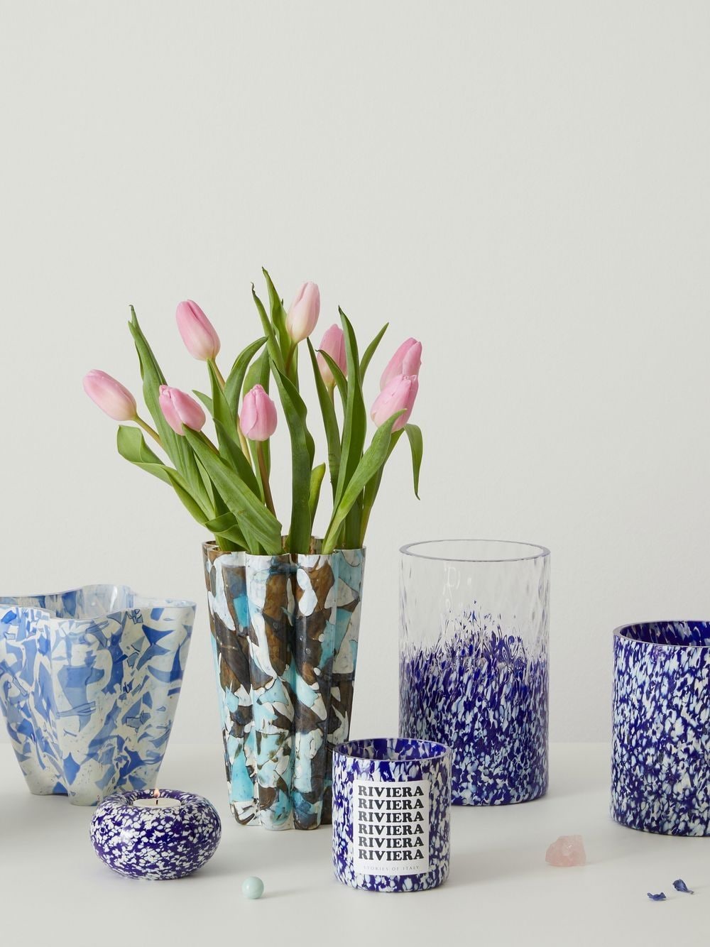 Shop Stories Of Italy Medium Macchia Murano Glass Vase In Blue
