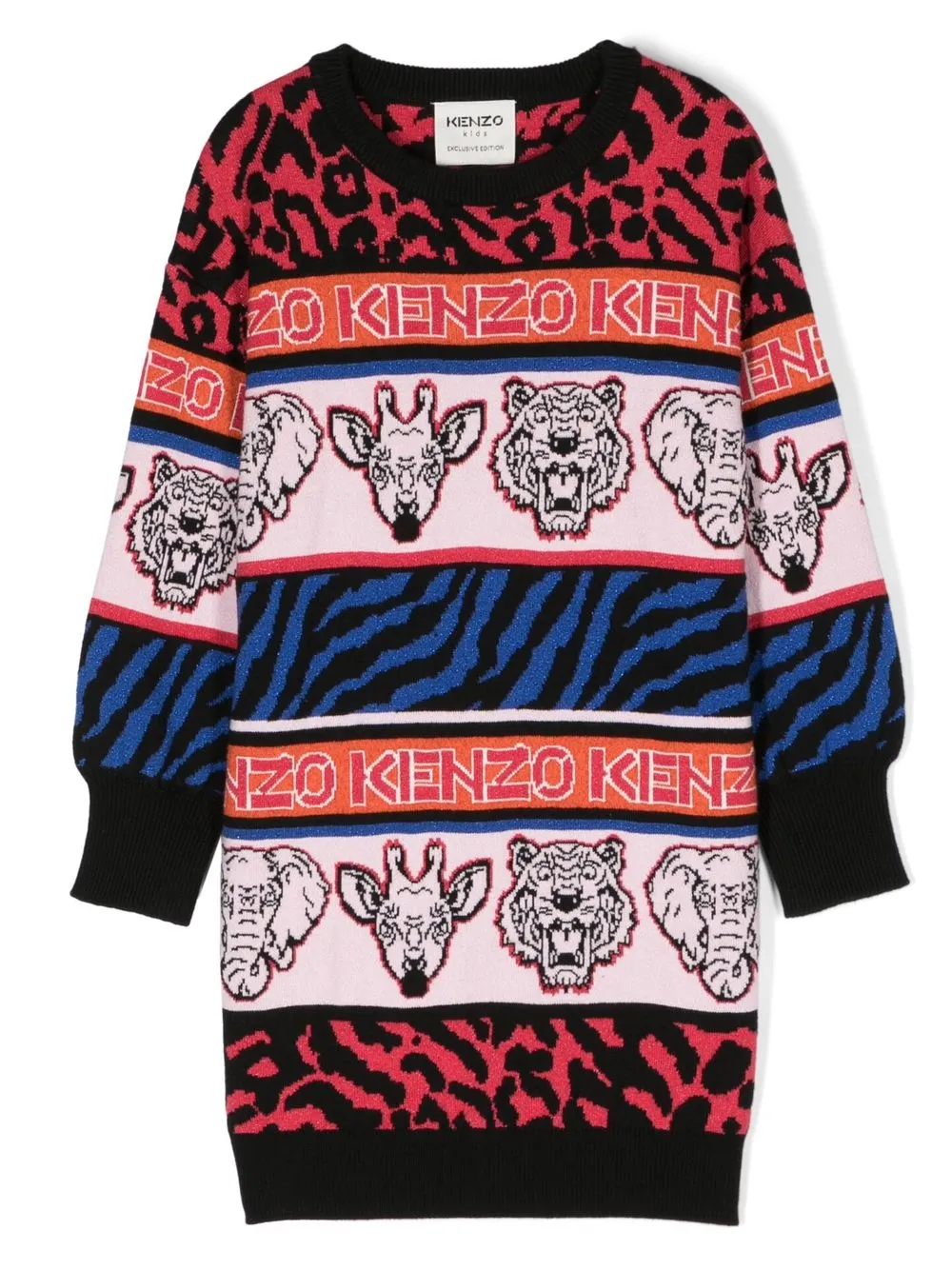 

Kenzo Kids knitted animal-intarsia dress - Blue