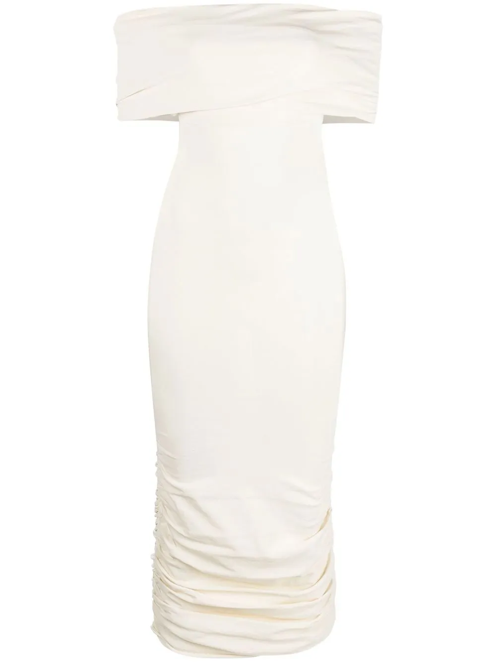 KHAITE Aerica off-shoulder mini dress - Neutrals