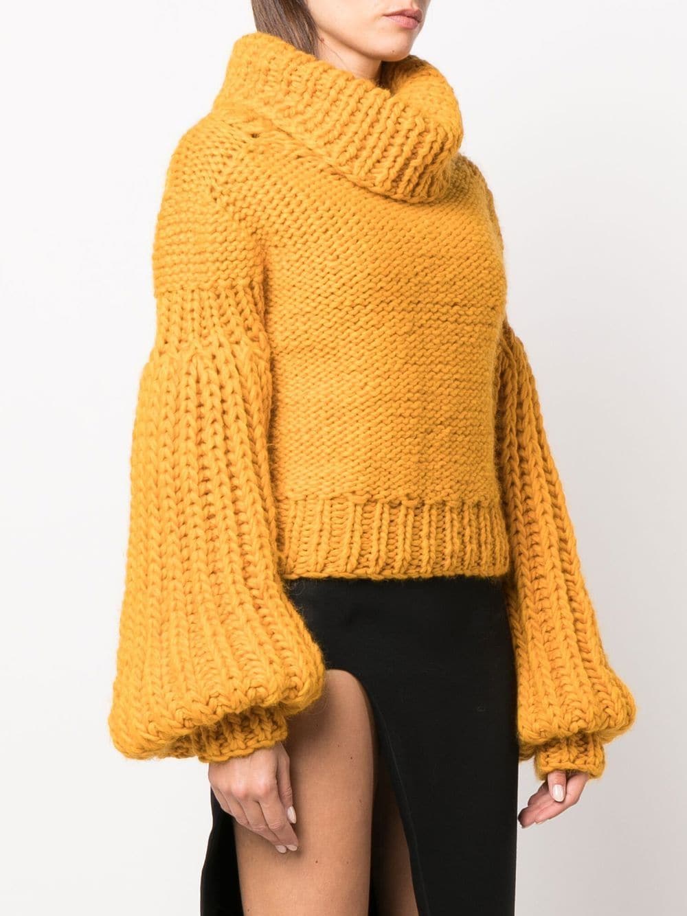 Shop Concepto Balloon-sleeve Crochet-knit Jumper In Yellow