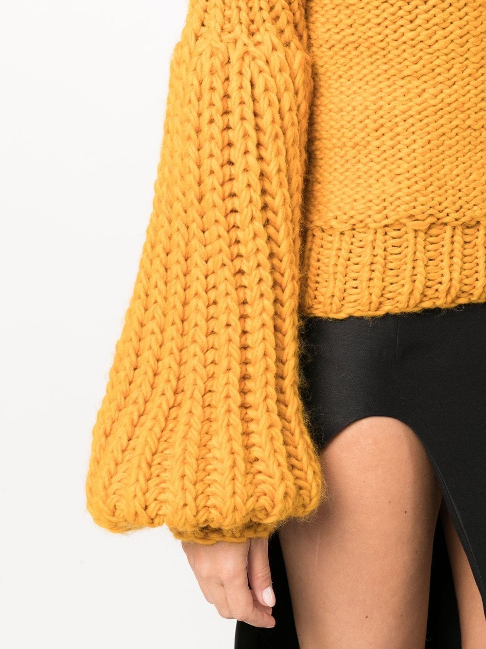 Shop Concepto Balloon-sleeve Crochet-knit Jumper In Yellow