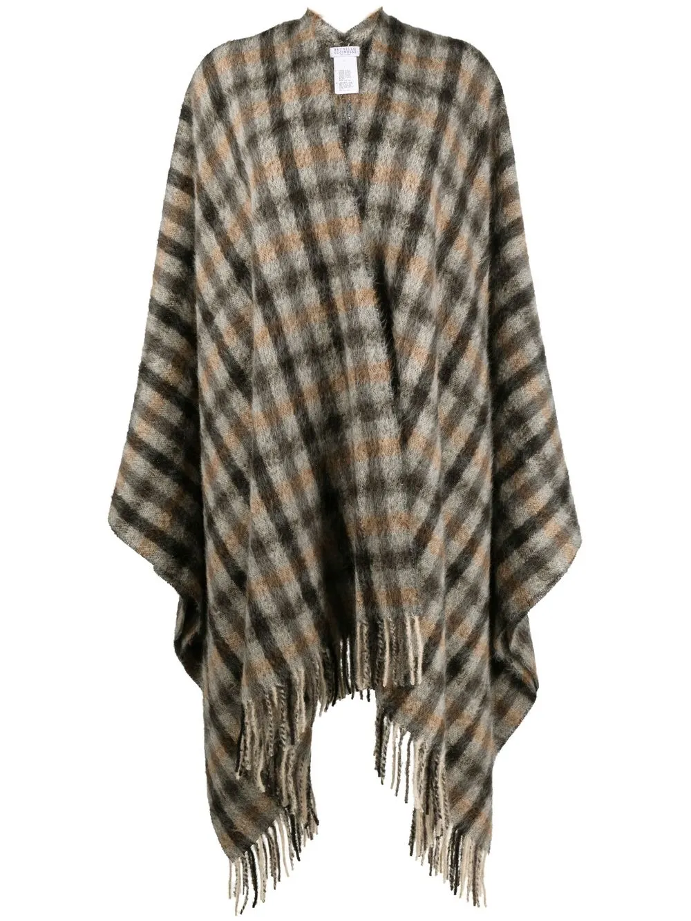 

Brunello Cucinelli fringed checked cape - Grey