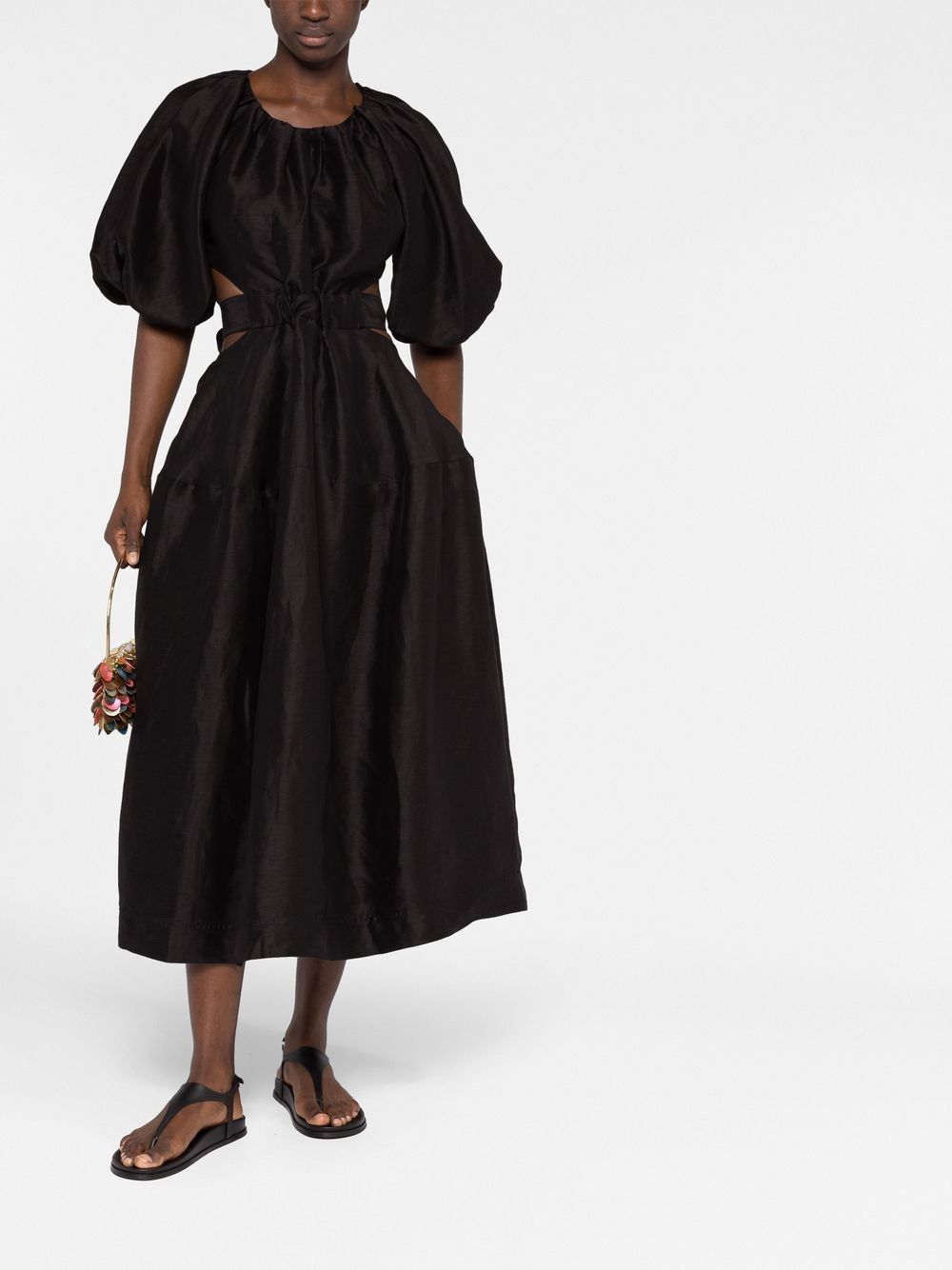 Shop Aje Mimosa Puff Sleeve Midi Dress In Black