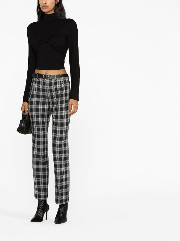 I AM FOR YOU Women Blue  White Tailored Regular Fit Checked Cropped  Trousers