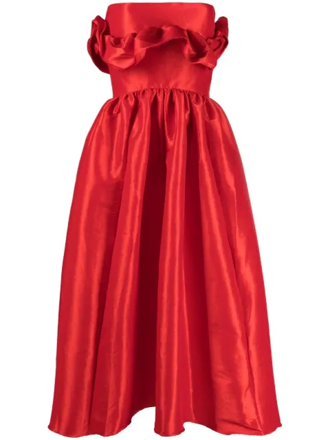 Kika Vargas Lynn ruffled strapless midi dress