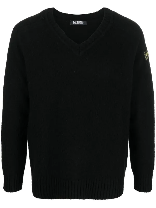 Raf Simons logo-patch V-neck Jumper - Farfetch