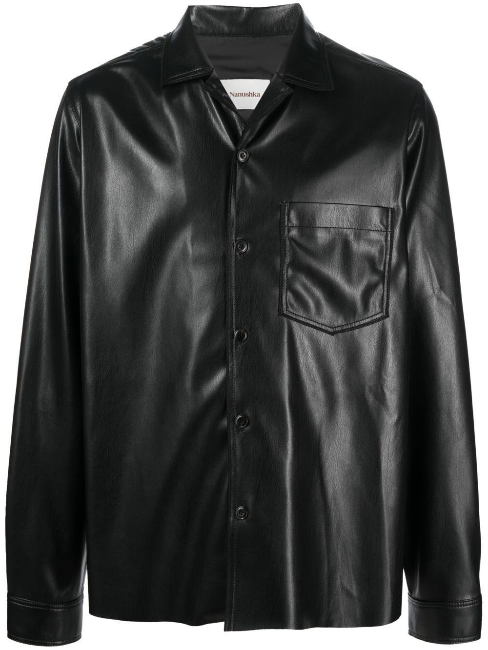 Shop Nanushka Coated-finish Shirt Jacket In Black