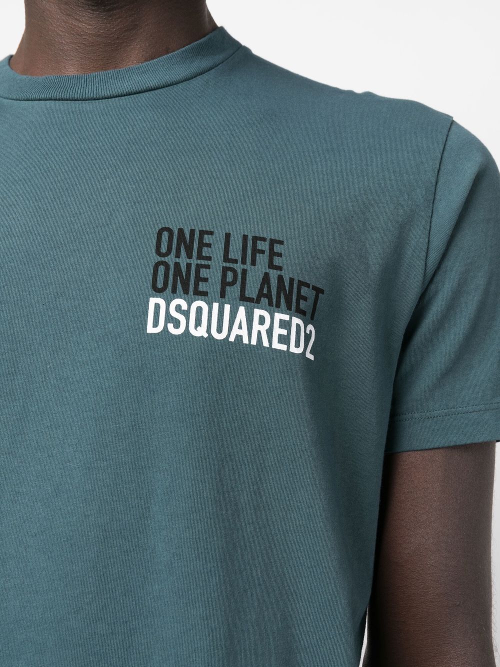 最大64％オフ！ ディースクエアード メンズ Tシャツ トップス One Life Planet ribbed-trim cotton-jersey  T-shirt Sea Pine