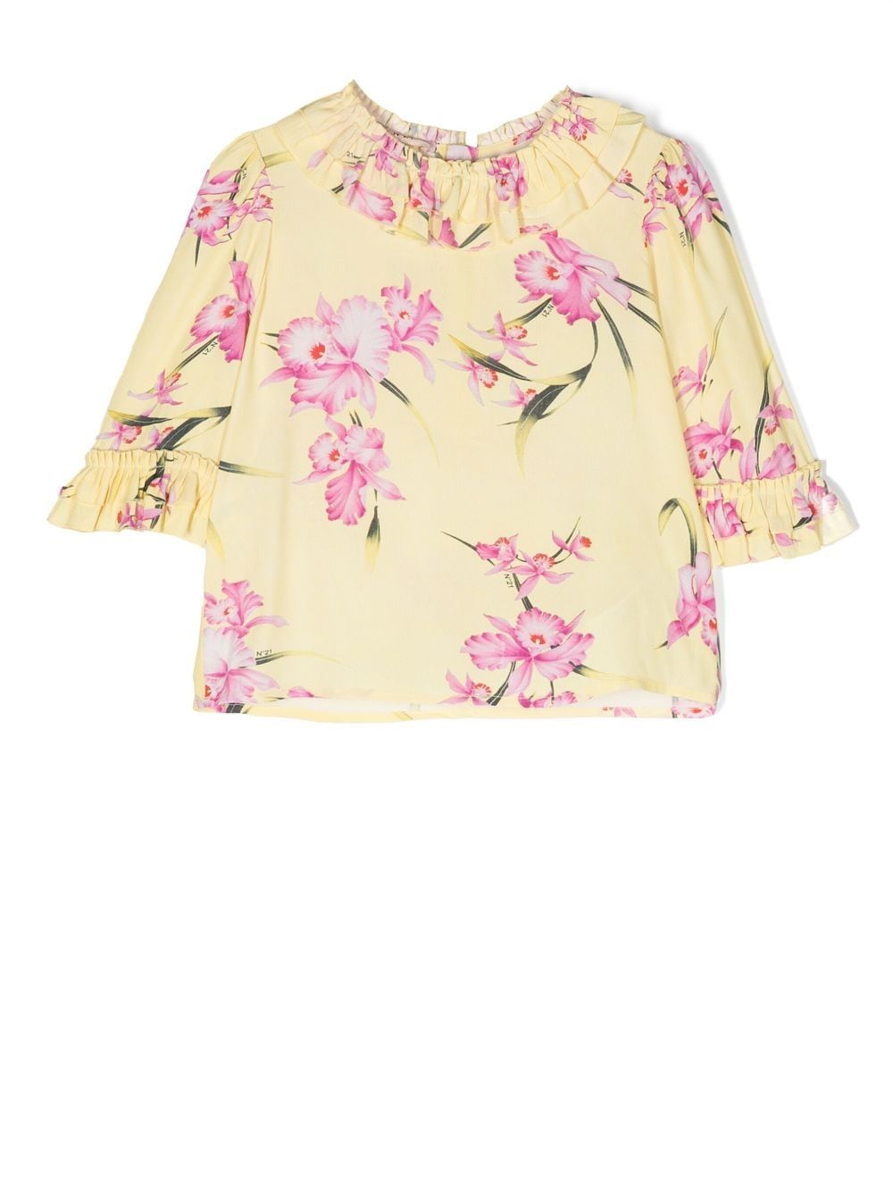 N°21 Kids' Floral-print Ruffle Blouse In Yellow