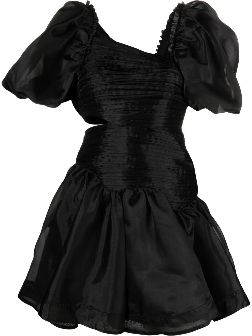 Aje Joan Asymmetric Puff-sleeves Dress In Black