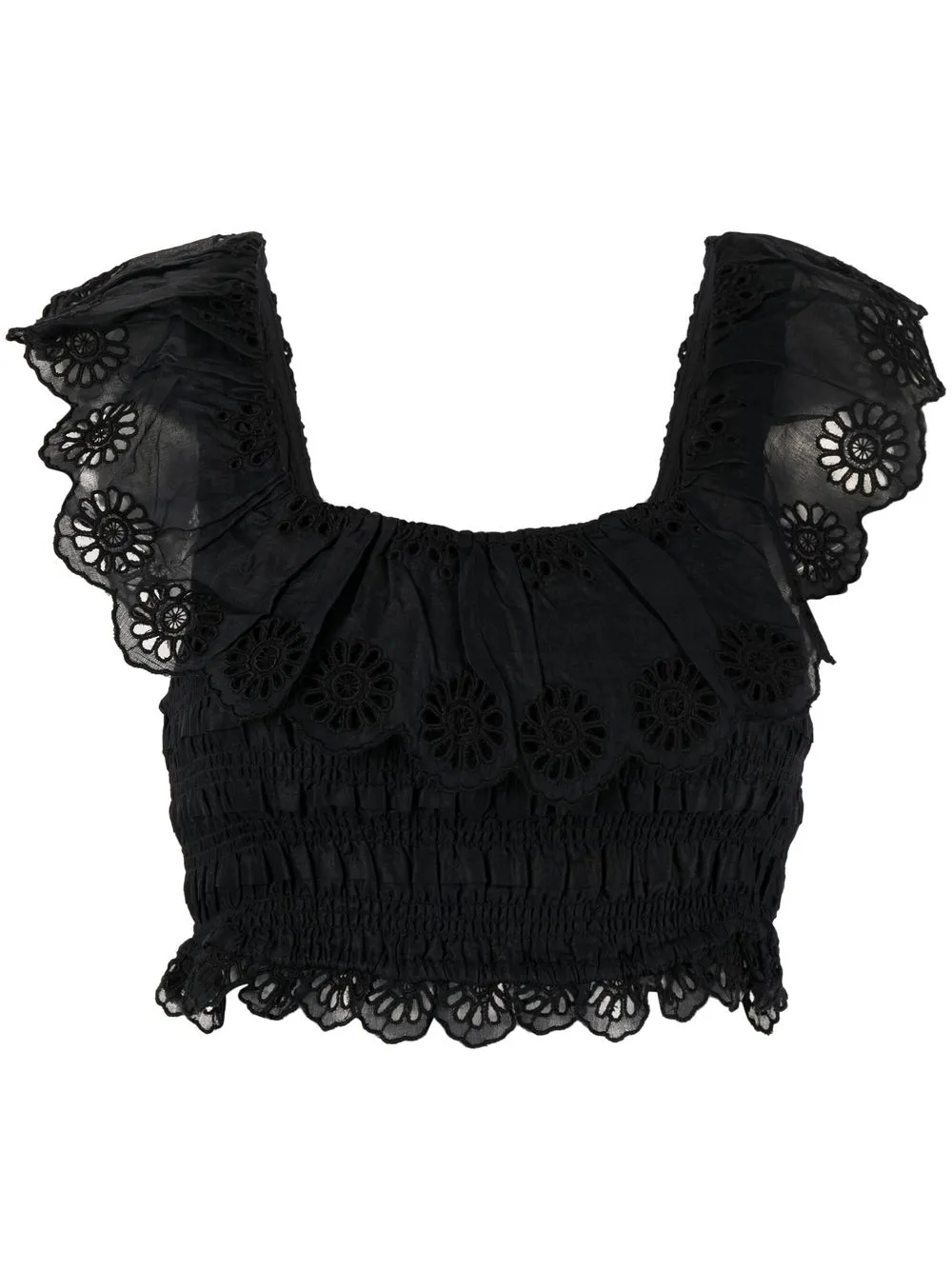 

Sea New York floral lace trim smocked crop top - Black