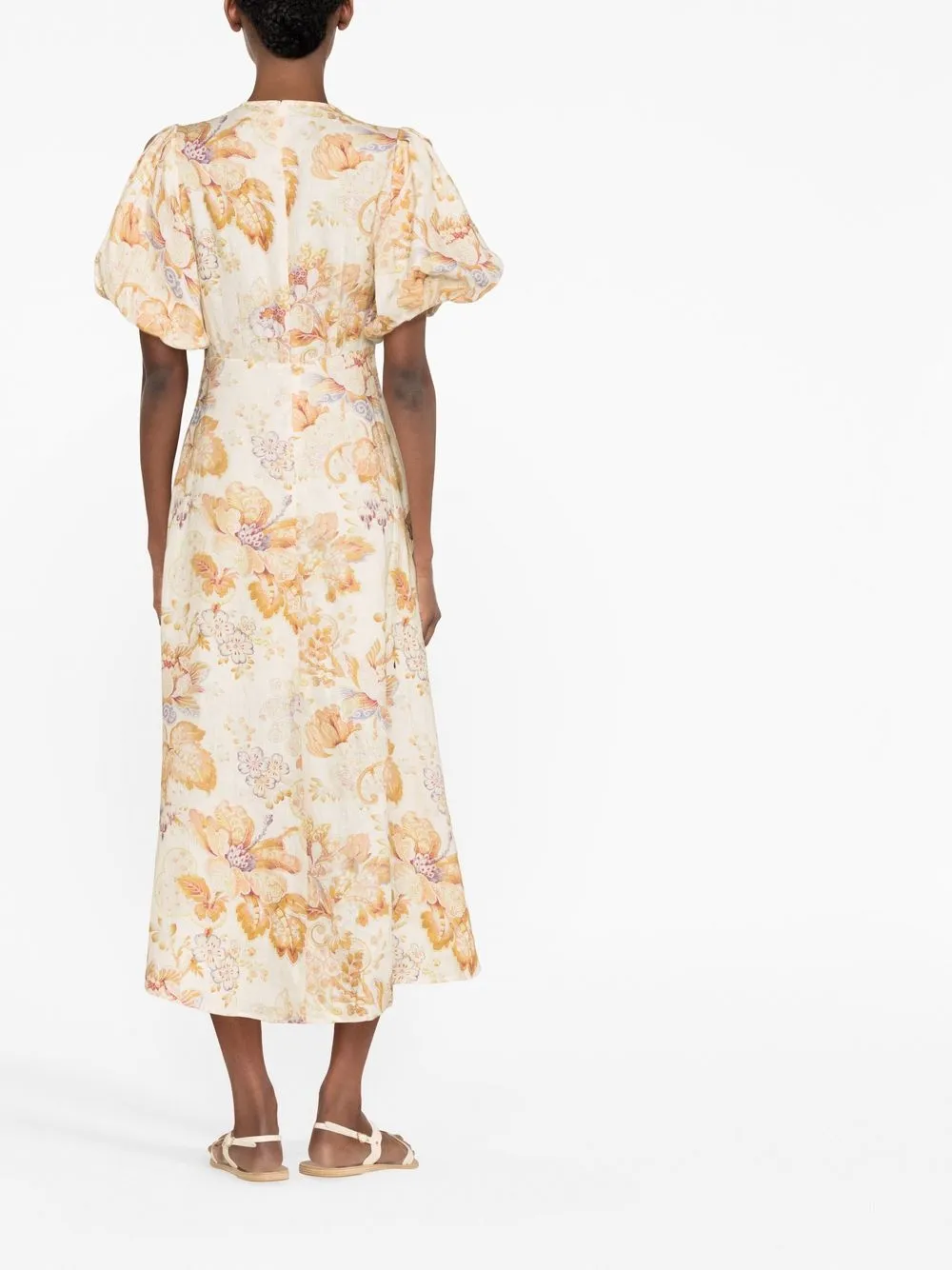 Alemais Philomena Floral-print Linen Midi Dress In Yellow | ModeSens