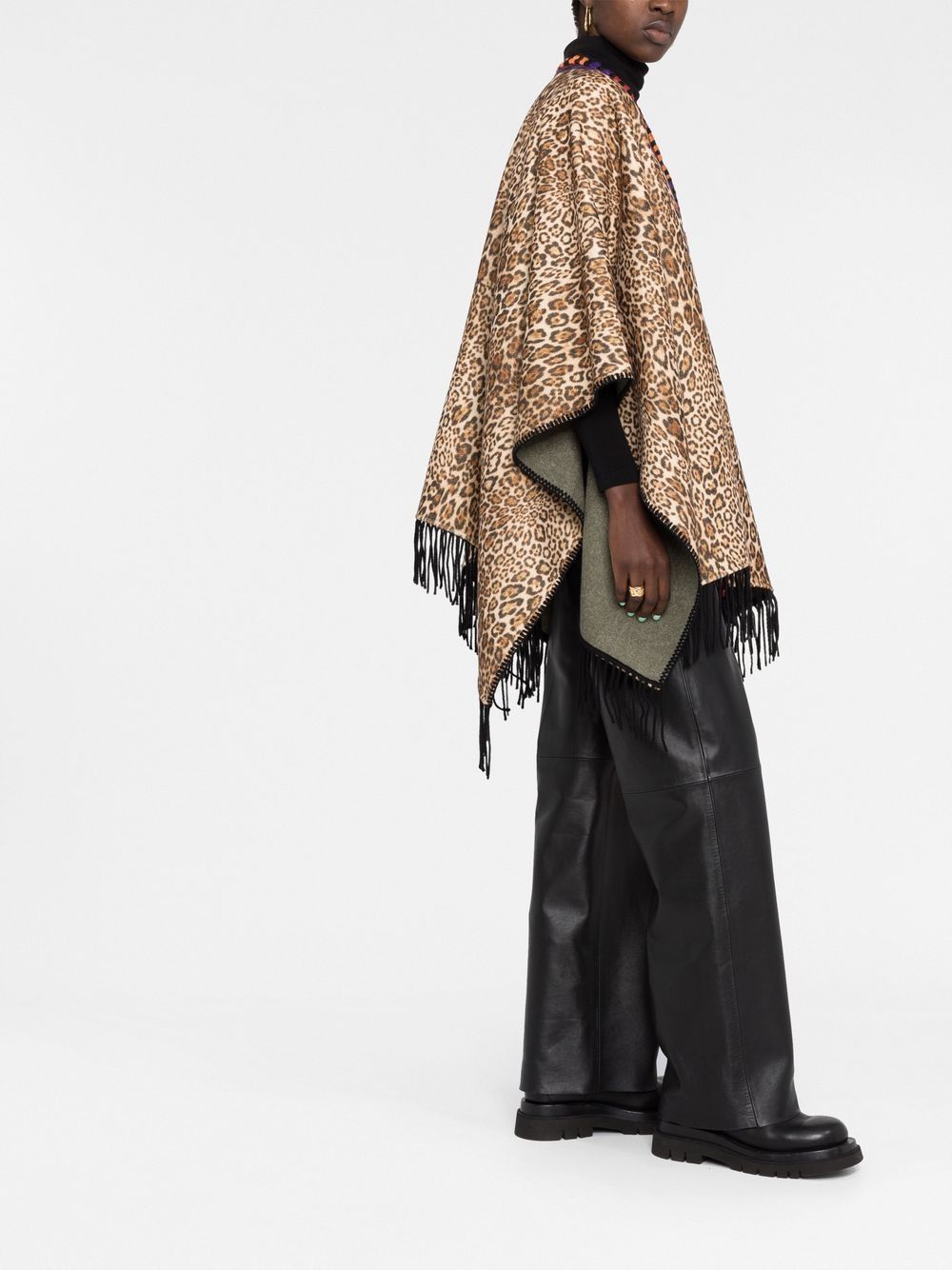 ETRO Fringed Animalier wool cape Women