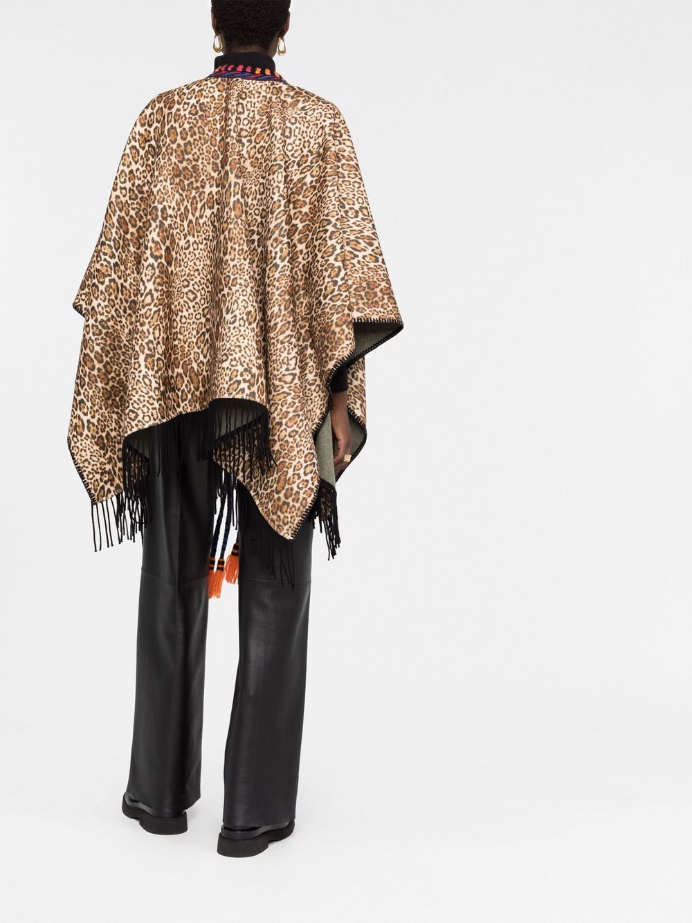 ETRO Fringed Animalier wool cape Women