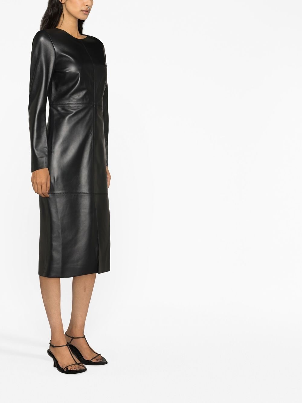 Shop Totême Panelled Leather Midi Dress In Black