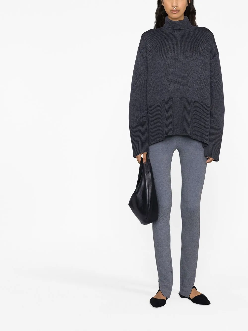 Shop Totême Ribbed Panels Turtle Neck Jumper In Grey